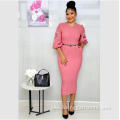 Women Office Dress with Puff Sleeve with Belt